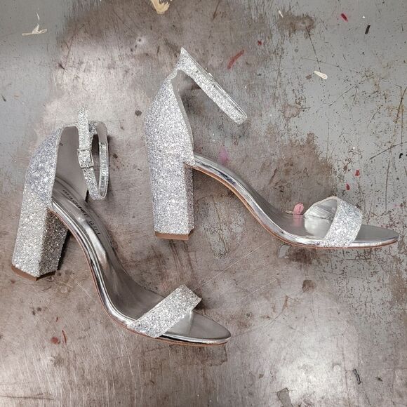 MADDEN GIRL Heels Women's 8.5 Silver Glitter Sparkle Open Toe Prom Wedding Eveni - Picture 4 of 14